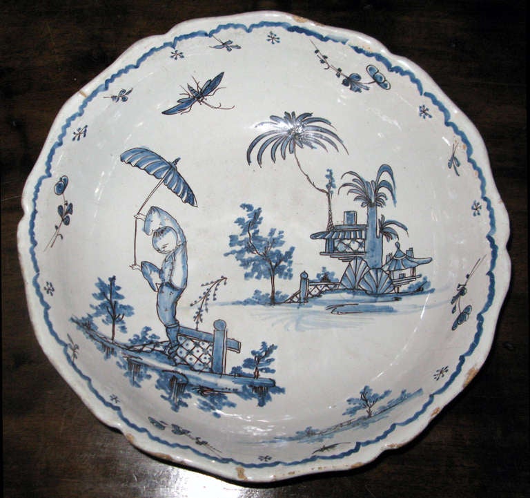 Blue and White Bowl with Asian Landscape