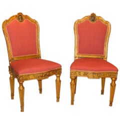A Pair of Carved and Gilded Wood Roman Neoclassical Side Chairs