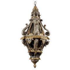 A Fine Pair of Carved, Silvered, and Gilded Pentagonal Lanterns