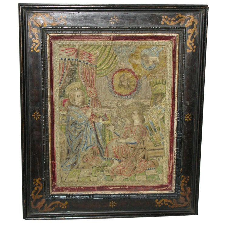 A Silk and Metal Thread Embroidery of The Annunciation For Sale