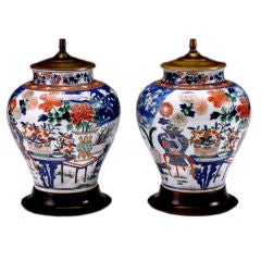 A Pair of Chinese Famille Verte Porcelain Vases, made to lamps