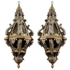 Pair Of Carved Silvered And Gilded Roman Lanterns