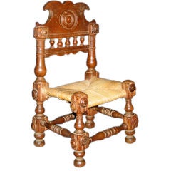 Antique Model Chair In Walnut With Original Straw Seat