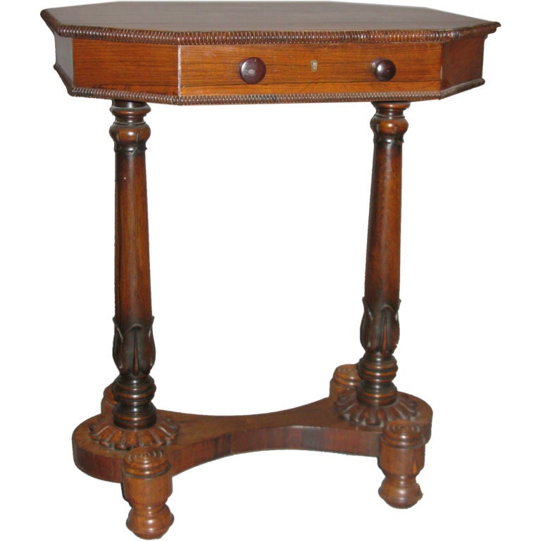 A Gillows of Lancaster rosewood and yew wood octagonal worktable For Sale
