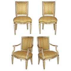 A Set Of Four Neapolitan Painted And Mecca Gilded Chairs