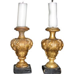 A Finely Carved Pair Of Miniature Pricket Candlesticks