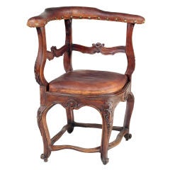 A Rare Walnut And Original Leather Upholstery Desk Armchair