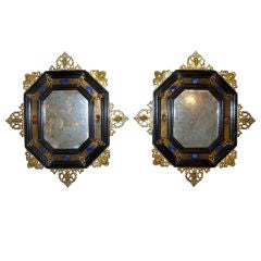 A Pair of Gilt Bronze and Pietre Dure-Mounted Mirrors