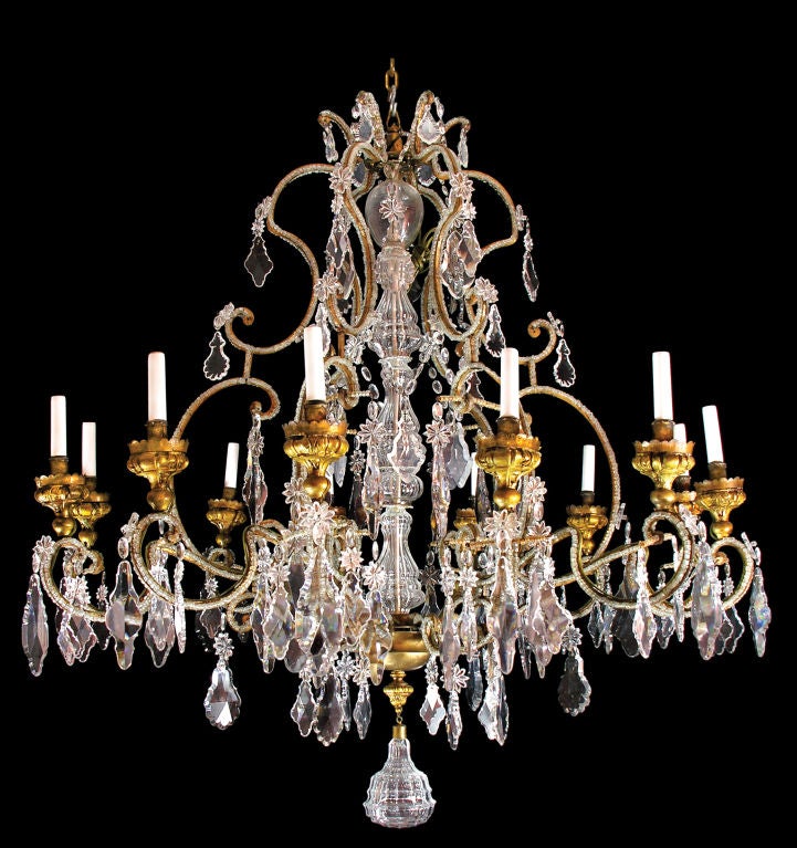 Unusually Brilliant 12 Light Gilt  Metal And Crystal Chandelier