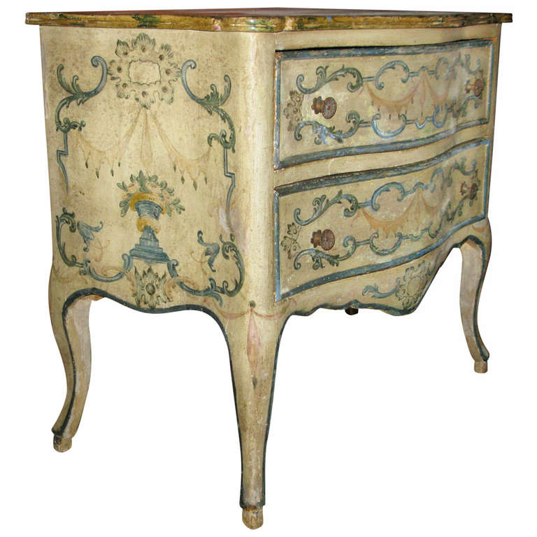 Italian Rococo Cream Painted Floral Decorated Commode For Sale at 1stDibs