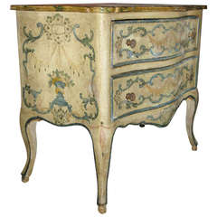 Italian Rococo Cream Painted Floral Decorated Commode