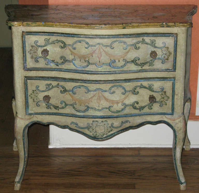 Italian Rococo Cream Painted Floral Decorated Commode In Excellent Condition For Sale In New York, NY