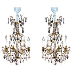Pair Of Louis XV Period Gilded Bronze , Rock Crystal Chandeliers