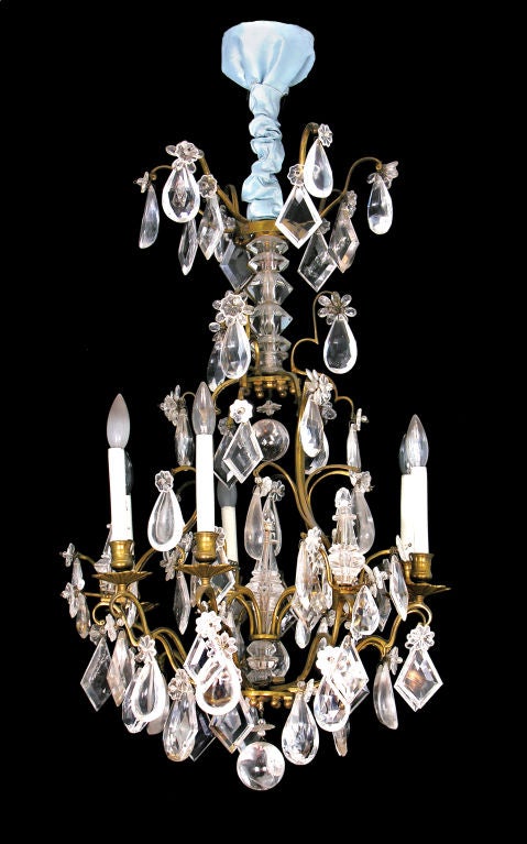 Pair Of Louis XV Period Gilded Bronze , Rock Crystal Chandeliers