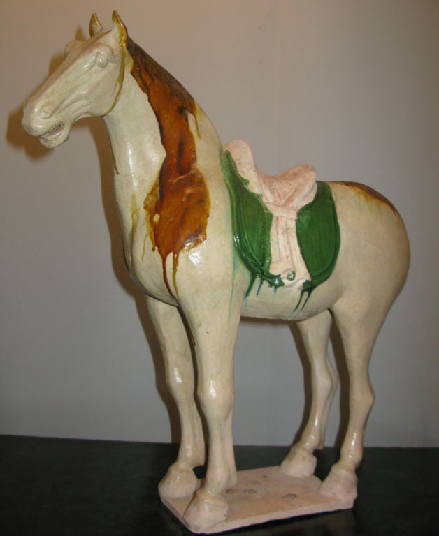 Chinese Sancai Glazed Pottery Horse With Western Attendant For Sale