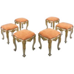 A Set Of Six Neapolitan Carved And Gilded Wood Tabourets