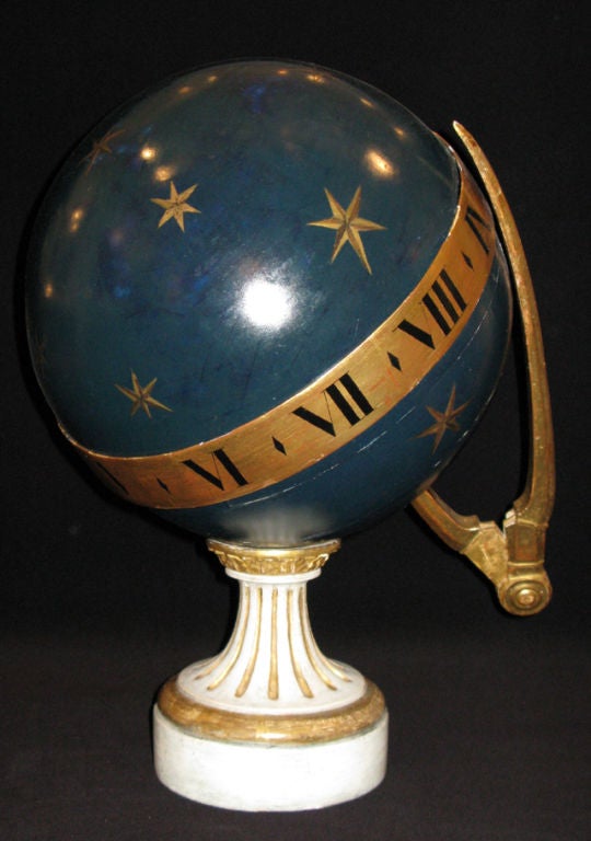 Neoclassic Blue Lacquer And Gilded Clock In Globe Form