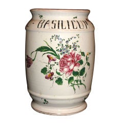 A large majolica apothecary jar
