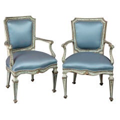 A finely painted pair of Louis XVI Venetian armchairs