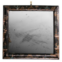 Antique Black lacquered mirror with chinoiserie motif