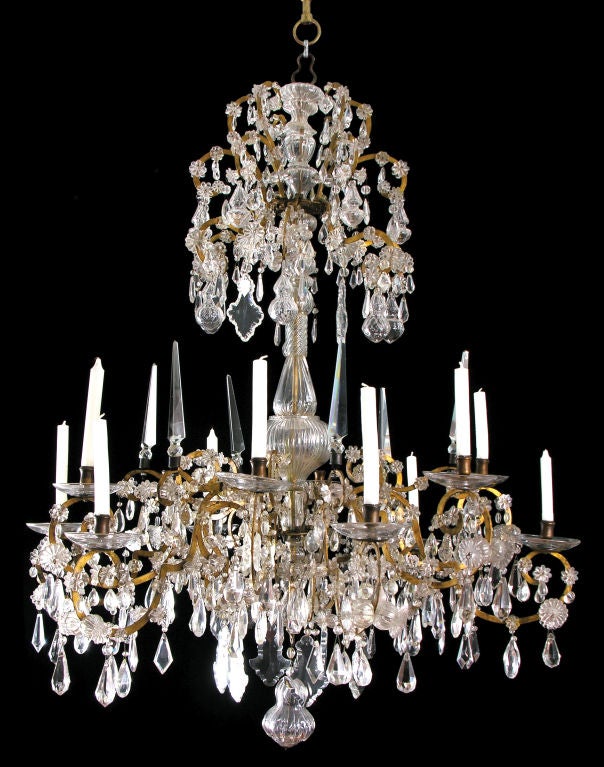 Crystal and rock crystal large Piedmontese chandelier
