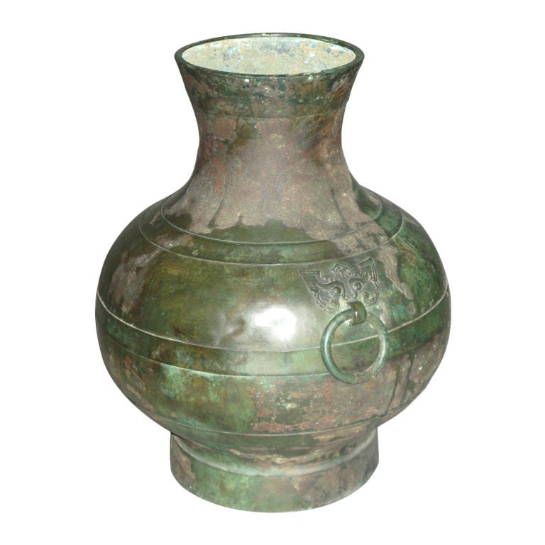 Patinated bronze vase with two ring handles For Sale at 1stDibs