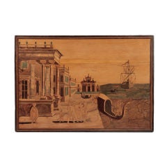 A marquetry panel capriccio of Venice with various woods.