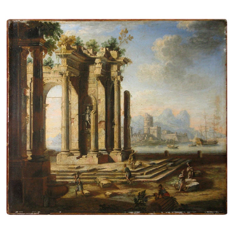 Classical Ruins with a Seascape in the Distance For Sale