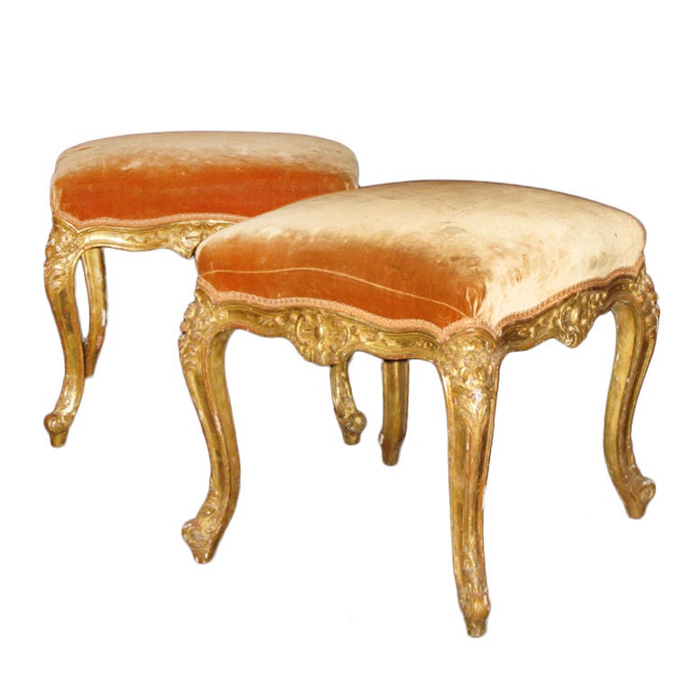 A pair of carved and gilded beech wood stools For Sale