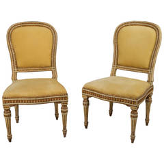 Pair of Finely Painted Italian Louis XVI Carved and Gilded Chairs