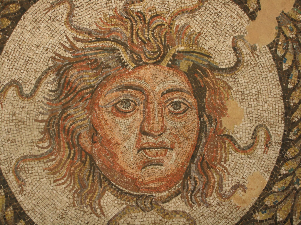 The tradition of fine mosaic floor decoration flourished as an art form in Ancient Rome, and was very much appreciated and defused throughout the Roman Empire.  These mosaics were excavated from Antioch, located in present day Turkey.  This site was