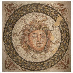 Antique A Mosaic Floor Section Depicting The Head Of Medusa