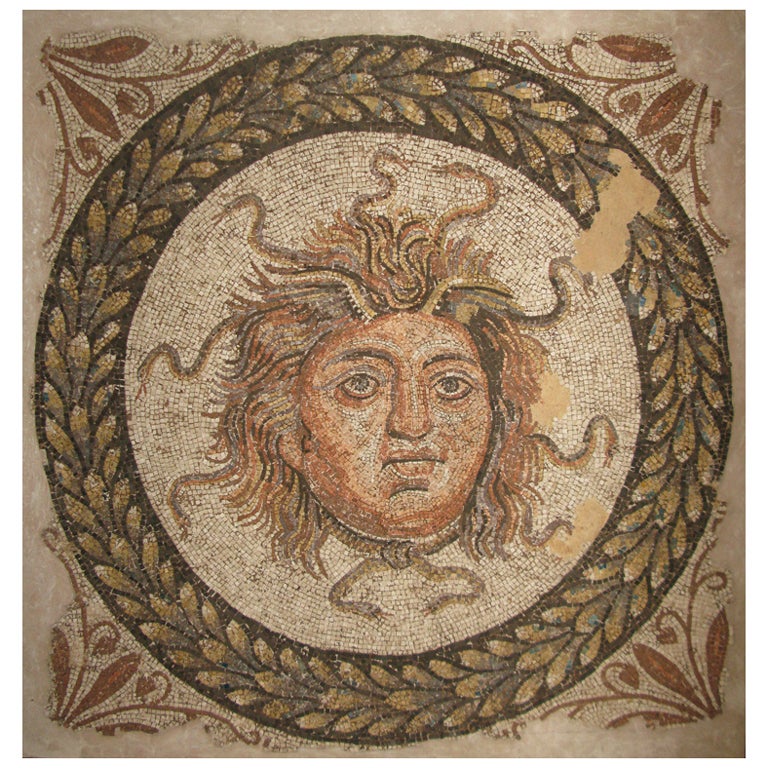 A Mosaic Floor Section Depicting The Head Of Medusa