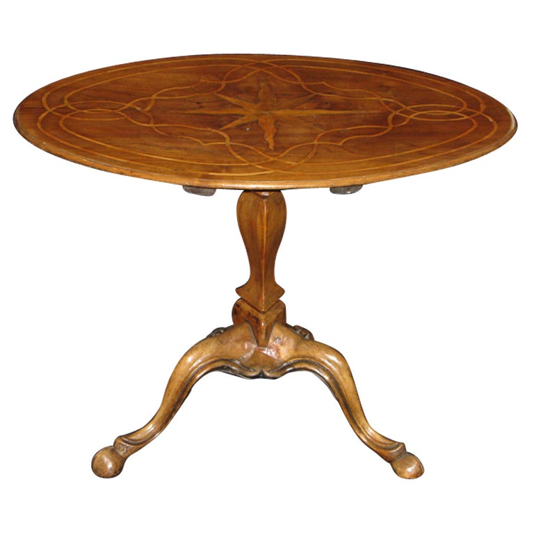 A Walnut Oval Tilt-top Table Inlaid In Fruitwood For Sale