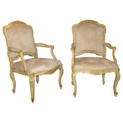 Pair of Piedmontese Mid-18th Century Cream Painted Armchairs