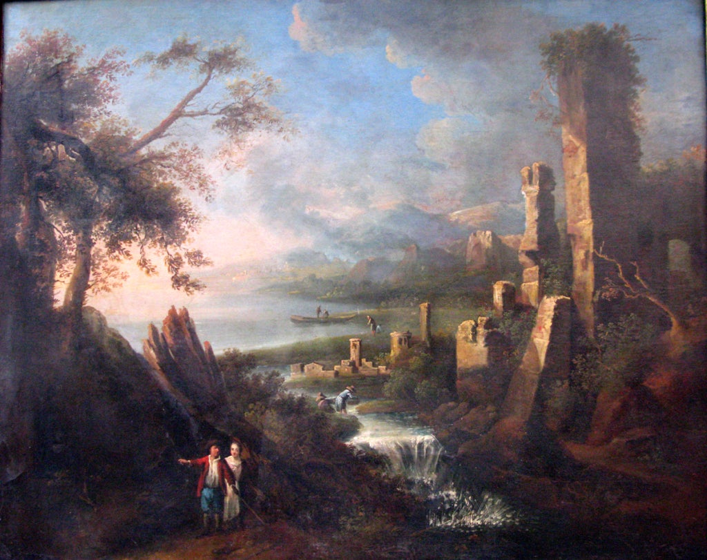 Scenic Overview with Ruins and People
