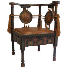 Carlo Bugatti Walnut and Inlaid Corner Chair in Exotic Moroccan Design