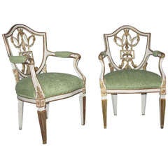 A Pair Of Neapolitan Neoclassic Painted And Parcel-gilded Arm Chairs