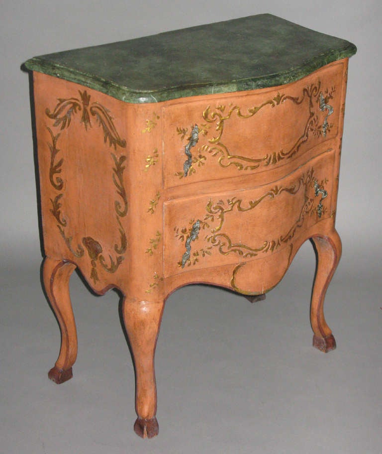 A Painted Commodino with Faux Painted Green Marble Top