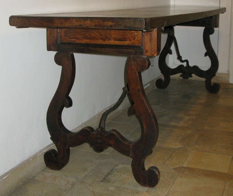 Renaissance A Walnut Refectory Table With Lyre Form Leg Supports