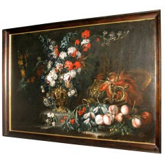 Still Life of Flowers and Fruit; with Gilded Urns