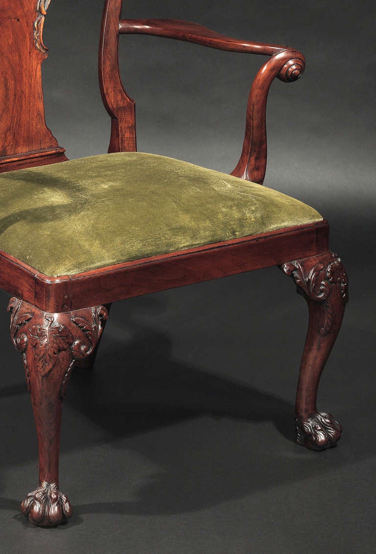 British George II Walnut Open Armchair For Sale