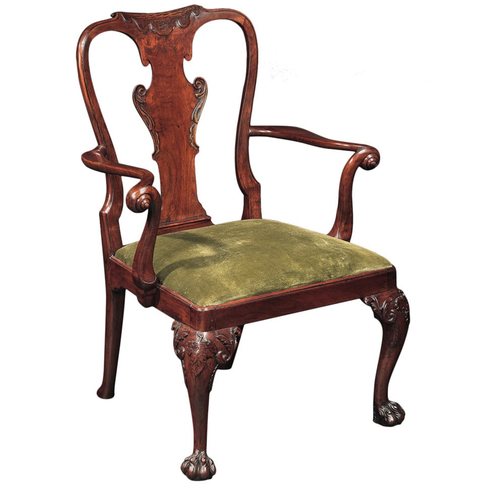 George II Walnut Open Armchair For Sale