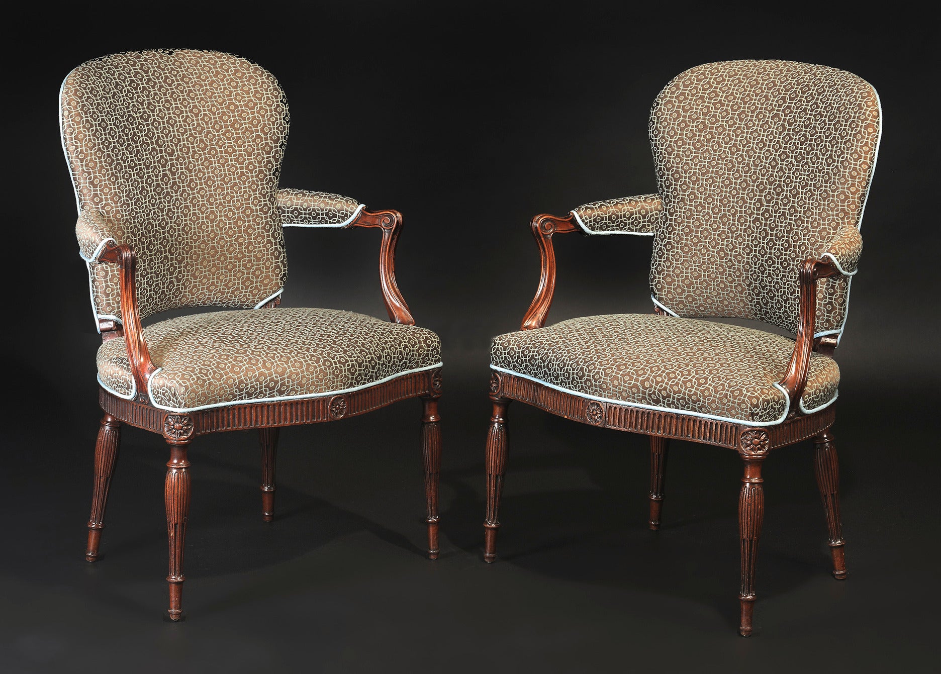 Pair of George III Mahogany Open Armchairs For Sale