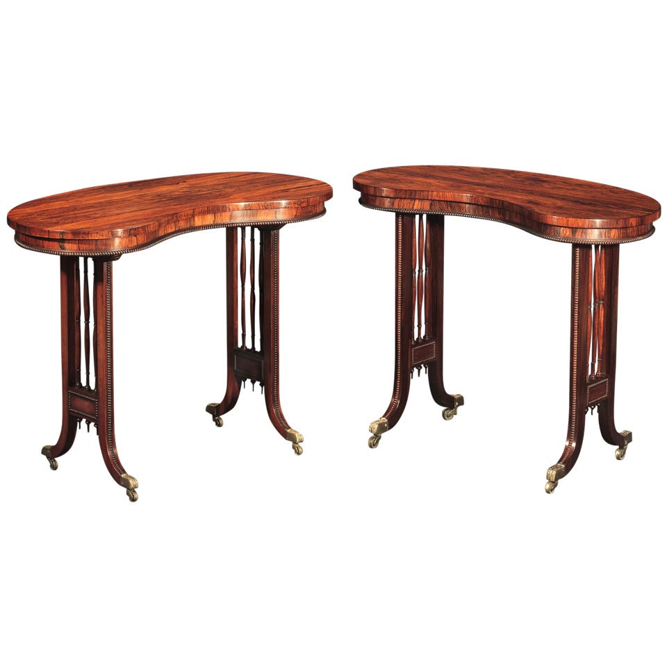 Two Regency Rosewood Kidney-Shaped Tables For Sale