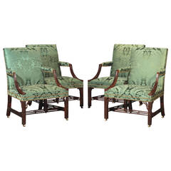 Rare Set of Four George III Mahogany Chinese Chippendale Library Armchairs 12