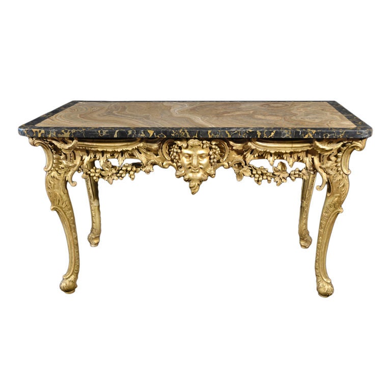 George II Giltwood Marble-Top "Bacchus" Console Table For Sale