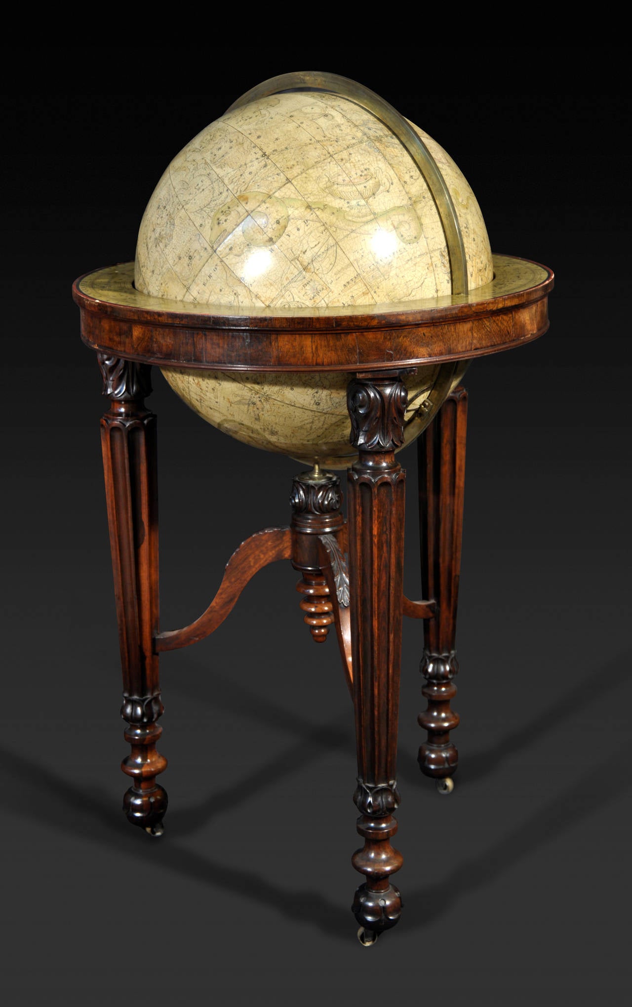 Georgian Pair of 19th Century Globes by Newton on Rosewood Library Stands For Sale