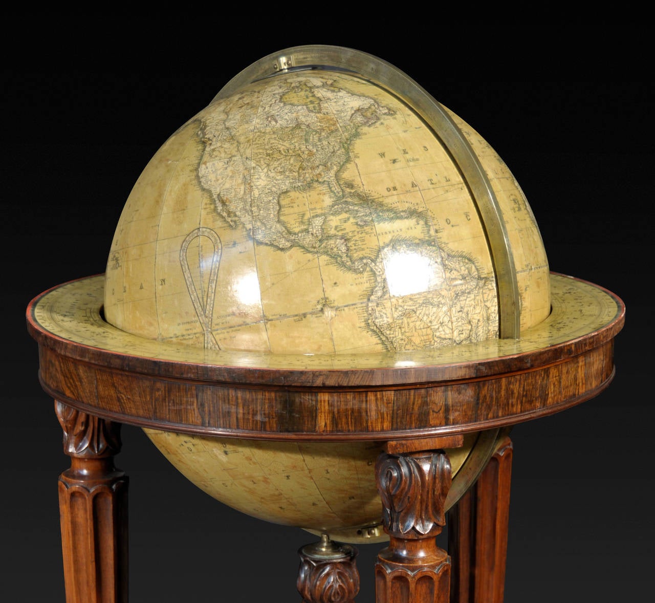 Pair of 19th Century Globes by Newton on Rosewood Library Stands In Excellent Condition For Sale In New York, NY