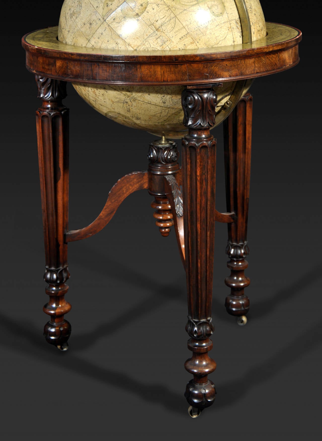 Mid-19th Century Pair of 19th Century Globes by Newton on Rosewood Library Stands For Sale